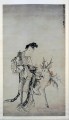 ma gu sosteniendo un jarrón con un ciervo 1766 Huang Shen chino tradicional